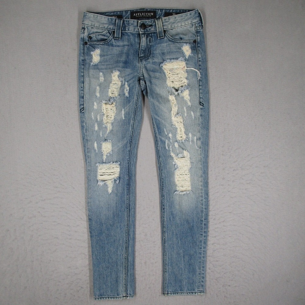 Affliction Black Premium Bianca Skinny Fit Distressed Jeans Womens 25 Light Wash
